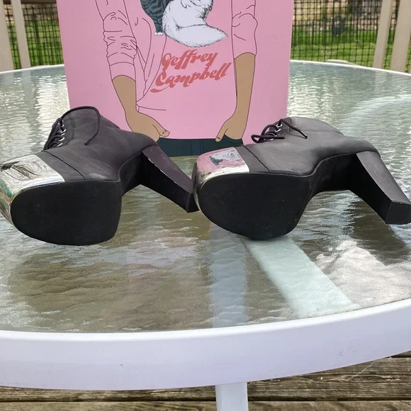 Jeffrey Campbell Lita-Cap Black Washed Silver Platform Shoes. - Picture 3 of 5